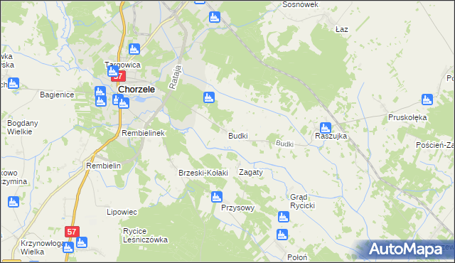 mapa Budki gmina Chorzele, Budki gmina Chorzele na mapie Targeo