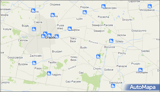 mapa Budki gmina Grabów, Budki gmina Grabów na mapie Targeo