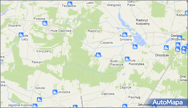 mapa Budki gmina Krzywda, Budki gmina Krzywda na mapie Targeo