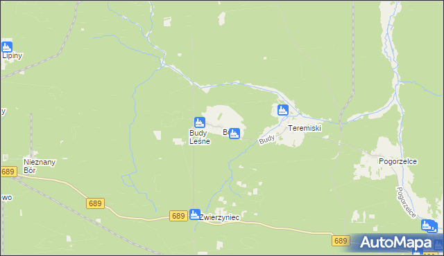 mapa Budy gmina Białowieża, Budy gmina Białowieża na mapie Targeo