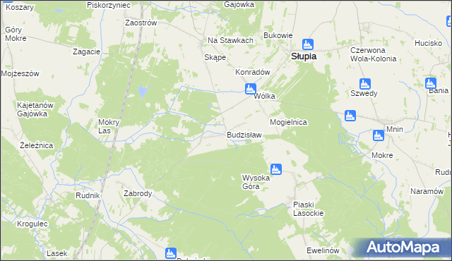 mapa Budzisław gmina Słupia Konecka, Budzisław gmina Słupia Konecka na mapie Targeo