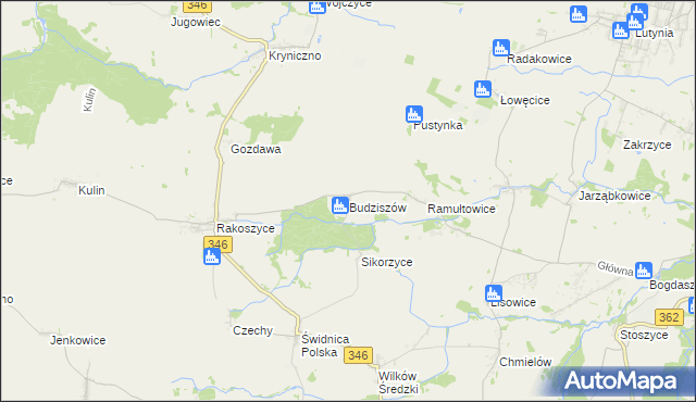 mapa Budziszów gmina Kostomłoty, Budziszów gmina Kostomłoty na mapie Targeo