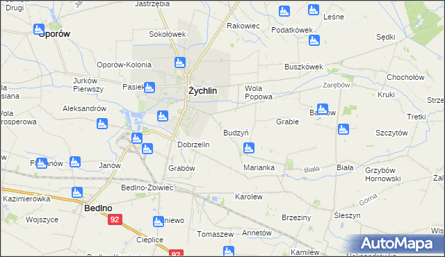 mapa Budzyń gmina Żychlin, Budzyń gmina Żychlin na mapie Targeo