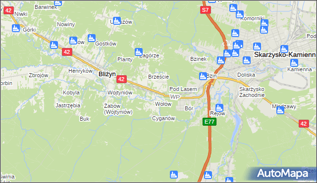 mapa Bugaj gmina Bliżyn, Bugaj gmina Bliżyn na mapie Targeo