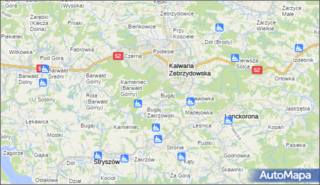 mapa Bugaj gmina Kalwaria Zebrzydowska, Bugaj gmina Kalwaria Zebrzydowska na mapie Targeo