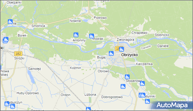 mapa Bugaj gmina Obrzycko, Bugaj gmina Obrzycko na mapie Targeo