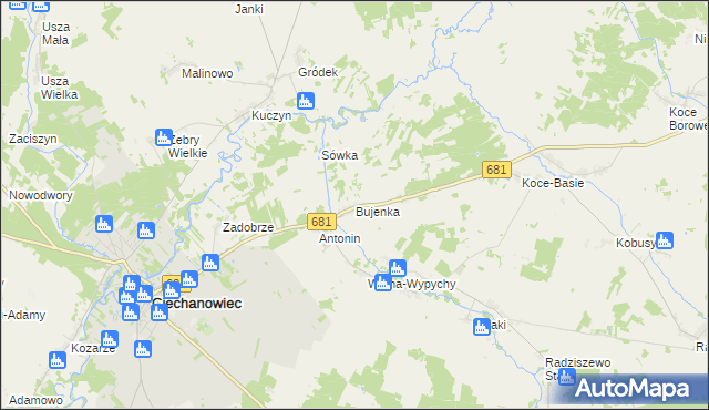 mapa Bujenka, Bujenka na mapie Targeo