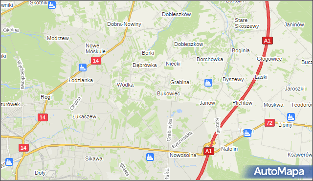 mapa Bukowiec gmina Nowosolna, Bukowiec gmina Nowosolna na mapie Targeo