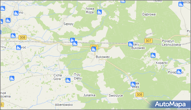 mapa Bukowiec gmina Nowy Tomyśl, Bukowiec gmina Nowy Tomyśl na mapie Targeo