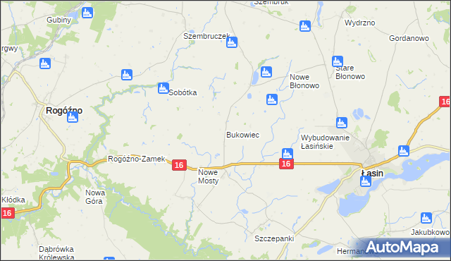 mapa Bukowiec gmina Rogóźno, Bukowiec gmina Rogóźno na mapie Targeo