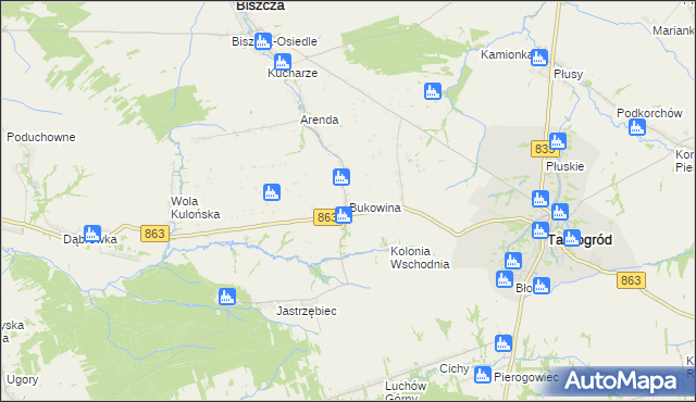 mapa Bukowina gmina Biszcza, Bukowina gmina Biszcza na mapie Targeo