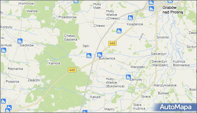 mapa Bukownica gmina Grabów nad Prosną, Bukownica gmina Grabów nad Prosną na mapie Targeo