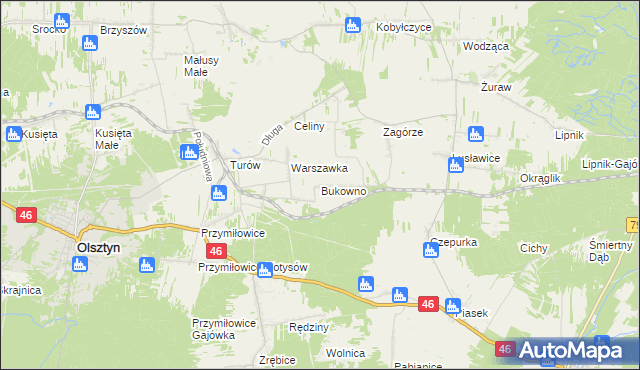 mapa Bukowno gmina Olsztyn, Bukowno gmina Olsztyn na mapie Targeo