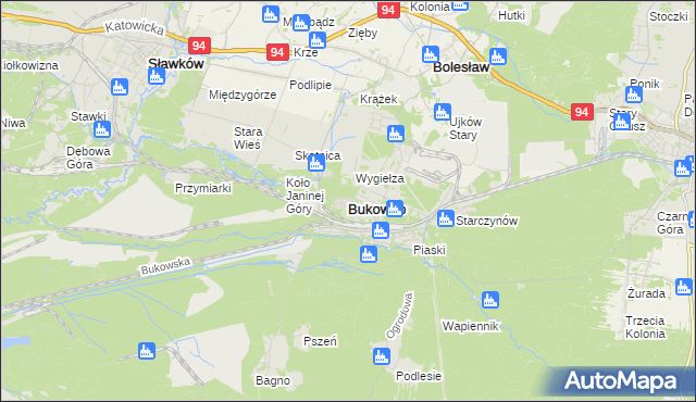 mapa Bukowno powiat olkuski, Bukowno powiat olkuski na mapie Targeo