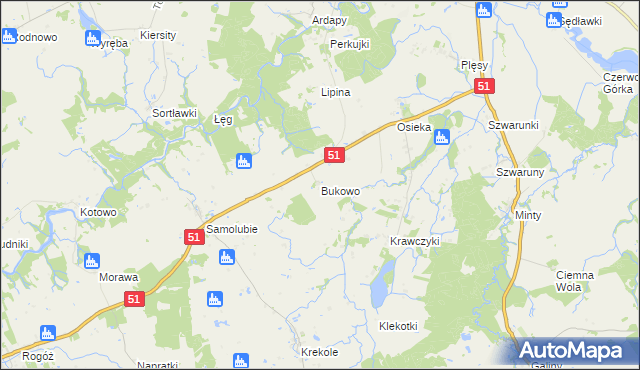 mapa Bukowo gmina Bartoszyce, Bukowo gmina Bartoszyce na mapie Targeo