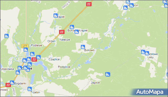 mapa Bukowo gmina Człopa, Bukowo gmina Człopa na mapie Targeo