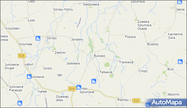 mapa Bukowo gmina Stary Targ, Bukowo gmina Stary Targ na mapie Targeo