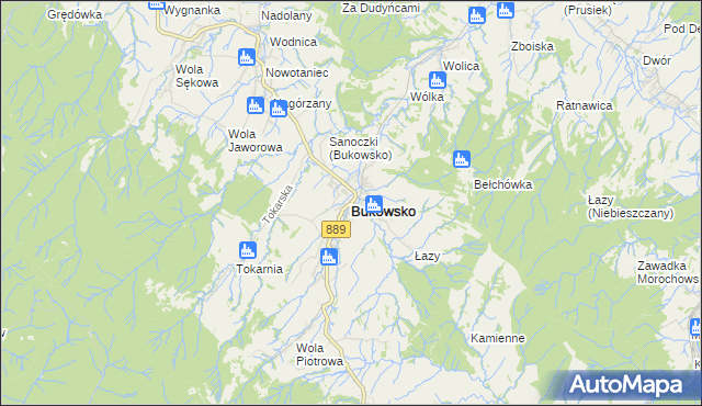 mapa Bukowsko, Bukowsko na mapie Targeo