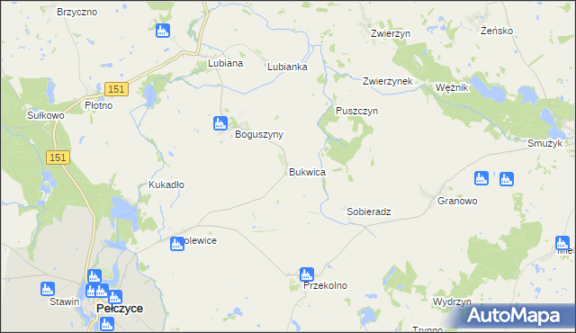 mapa Bukwica gmina Pełczyce, Bukwica gmina Pełczyce na mapie Targeo