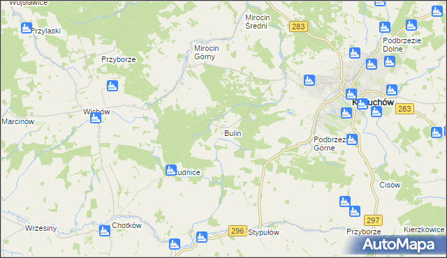 mapa Bulin gmina Kożuchów, Bulin gmina Kożuchów na mapie Targeo