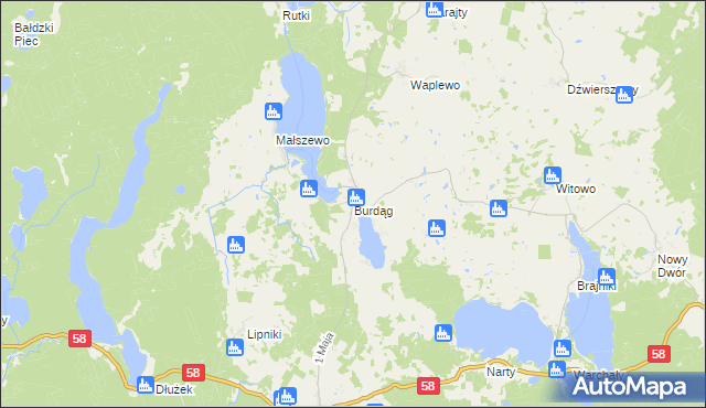 mapa Burdąg, Burdąg na mapie Targeo