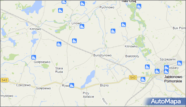 mapa Bursztynowo gmina Świecie nad Osą, Bursztynowo gmina Świecie nad Osą na mapie Targeo