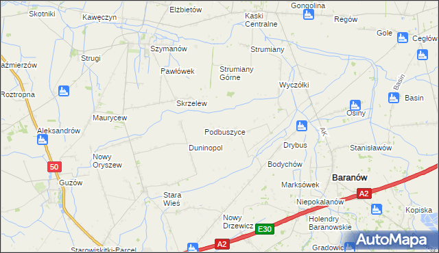 mapa Buszyce gmina Baranów, Buszyce gmina Baranów na mapie Targeo