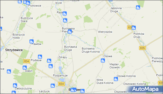 mapa Bychawka Druga-Kolonia, Bychawka Druga-Kolonia na mapie Targeo