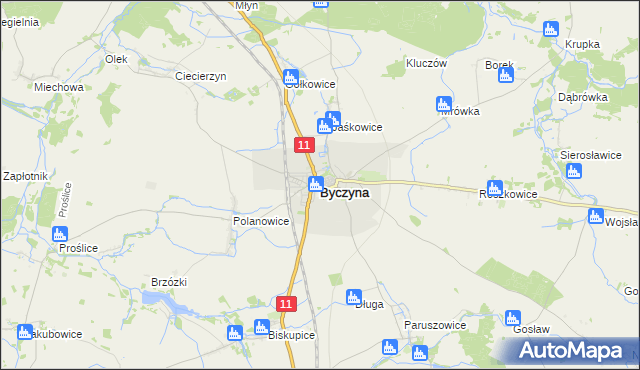 mapa Byczyna powiat kluczborski, Byczyna powiat kluczborski na mapie Targeo