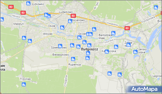 mapa Bydgoszczy, Bydgoszcz na mapie Targeo