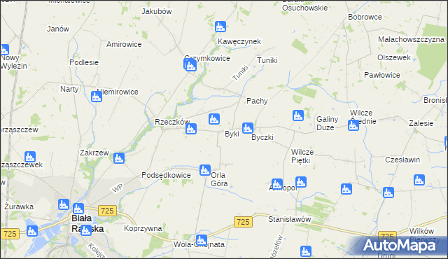 mapa Byki gmina Biała Rawska, Byki gmina Biała Rawska na mapie Targeo