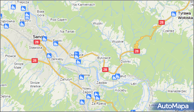 mapa Bykowce, Bykowce na mapie Targeo