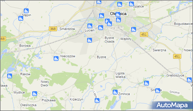 mapa Bystre gmina Oleśnica, Bystre gmina Oleśnica na mapie Targeo
