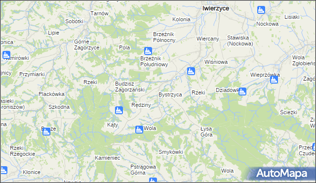 mapa Bystrzyca gmina Iwierzyce, Bystrzyca gmina Iwierzyce na mapie Targeo