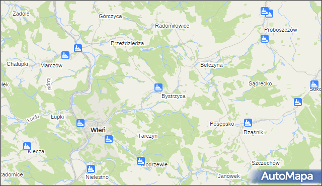 mapa Bystrzyca gmina Wleń, Bystrzyca gmina Wleń na mapie Targeo