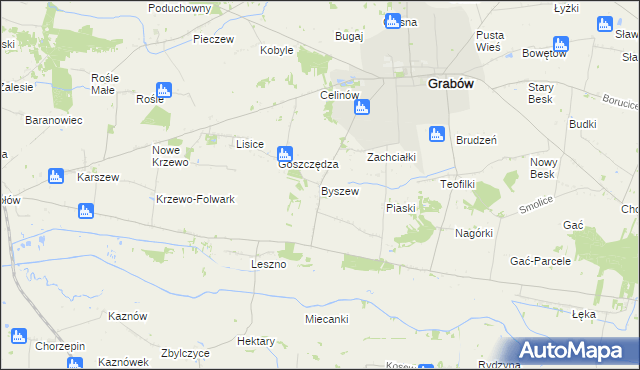 mapa Byszew gmina Grabów, Byszew gmina Grabów na mapie Targeo