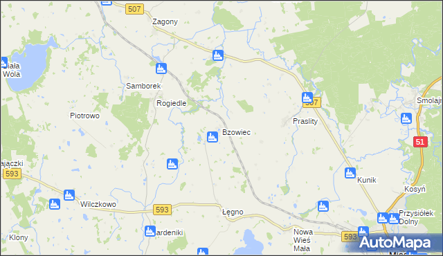 mapa Bzowiec gmina Dobre Miasto, Bzowiec gmina Dobre Miasto na mapie Targeo