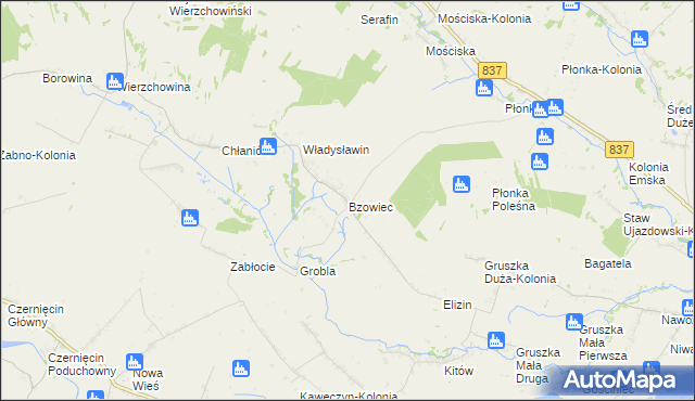 mapa Bzowiec gmina Rudnik, Bzowiec gmina Rudnik na mapie Targeo