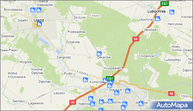 mapa Cekanów gmina Tomaszów Mazowiecki, Cekanów gmina Tomaszów Mazowiecki na mapie Targeo