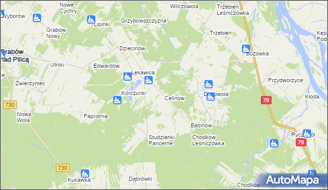 mapa Celinów gmina Grabów nad Pilicą, Celinów gmina Grabów nad Pilicą na mapie Targeo