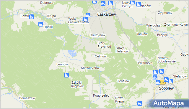 mapa Celinów gmina Łaskarzew, Celinów gmina Łaskarzew na mapie Targeo