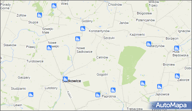mapa Celinów gmina Sadkowice, Celinów gmina Sadkowice na mapie Targeo
