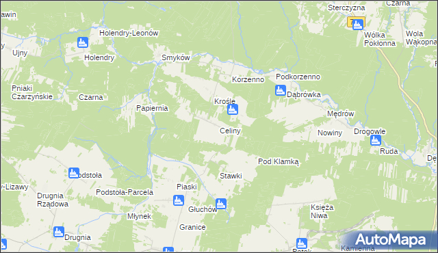 mapa Celiny gmina Raków, Celiny gmina Raków na mapie Targeo