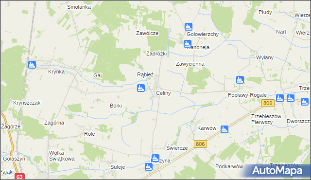 mapa Celiny gmina Trzebieszów, Celiny gmina Trzebieszów na mapie Targeo