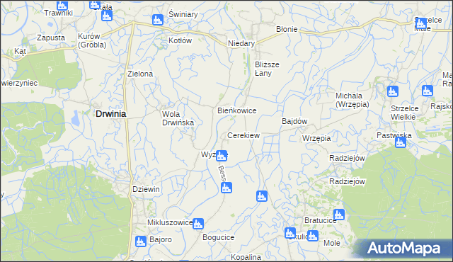 mapa Cerekiew gmina Bochnia, Cerekiew gmina Bochnia na mapie Targeo