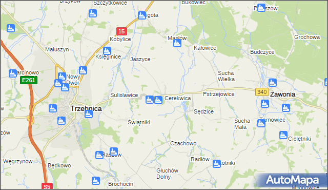 mapa Cerekwica gmina Trzebnica, Cerekwica gmina Trzebnica na mapie Targeo