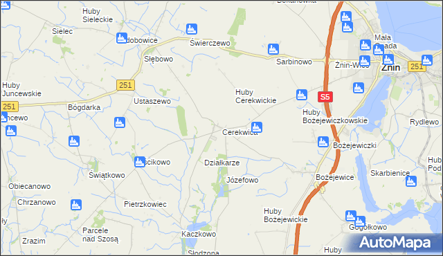 mapa Cerekwica gmina Żnin, Cerekwica gmina Żnin na mapie Targeo