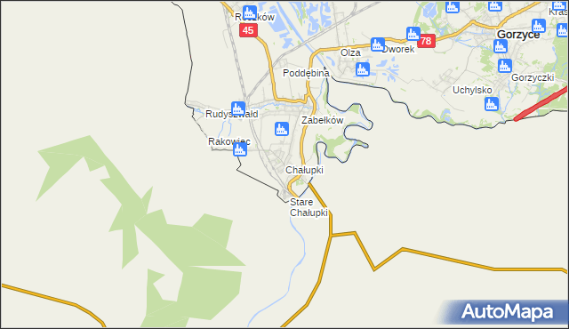 mapa Chałupki gmina Krzyżanowice, Chałupki gmina Krzyżanowice na mapie Targeo