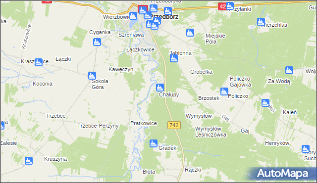 mapa Chałupy gmina Przedbórz, Chałupy gmina Przedbórz na mapie Targeo