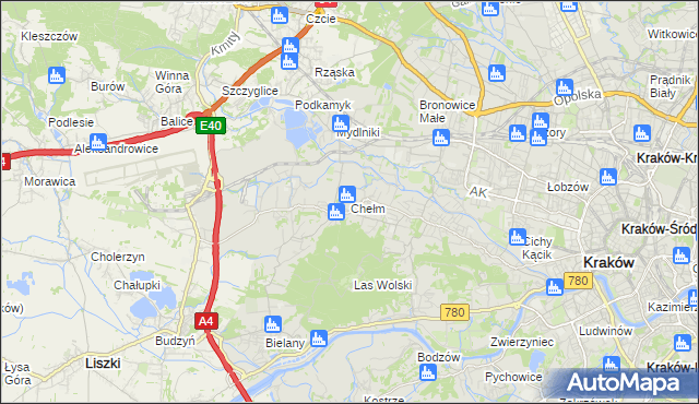 mapa Chełm gmina Kraków, Chełm gmina Kraków na mapie Targeo